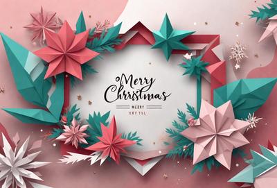 Merry Christmas card with a pink background and green and red stars.